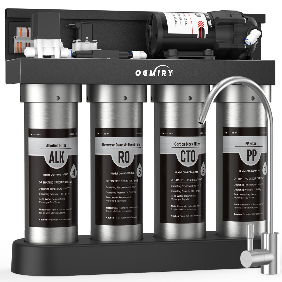 Alkaline UV Reverse Osmosis System Stainless Steel 500 GPD Tankless RO Water Filter 8 Stage Remineralization Under Sink Water Filtration with Faucet 2:1 Pure to Drain