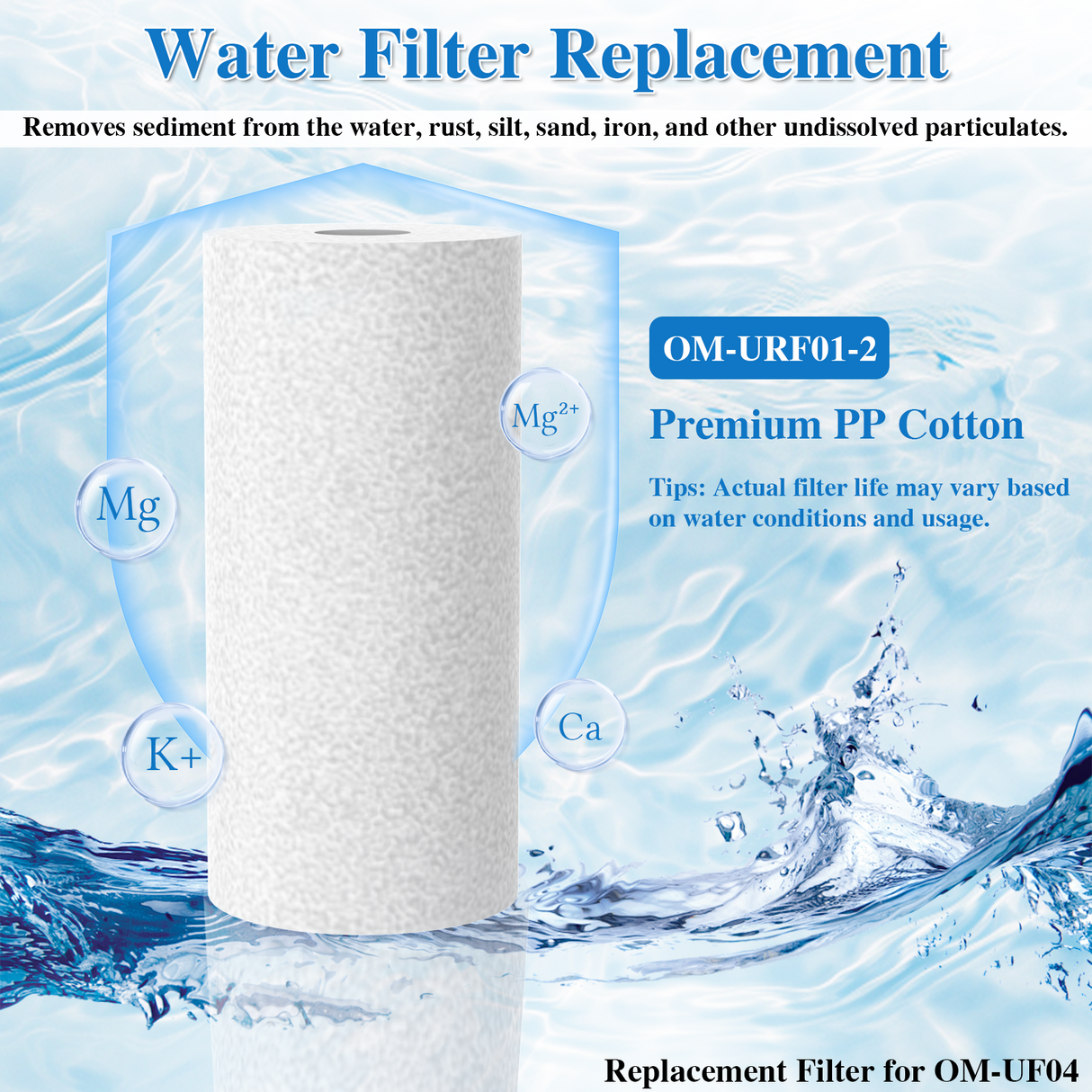 Replacement Cartridge Sediment Filter for Whole House Water Filter OM-UF04, 1 Pack