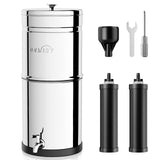 2.25G Gravity Water Filter System, 304 Stainless Steel Countertop System with 2 Carbon Filters