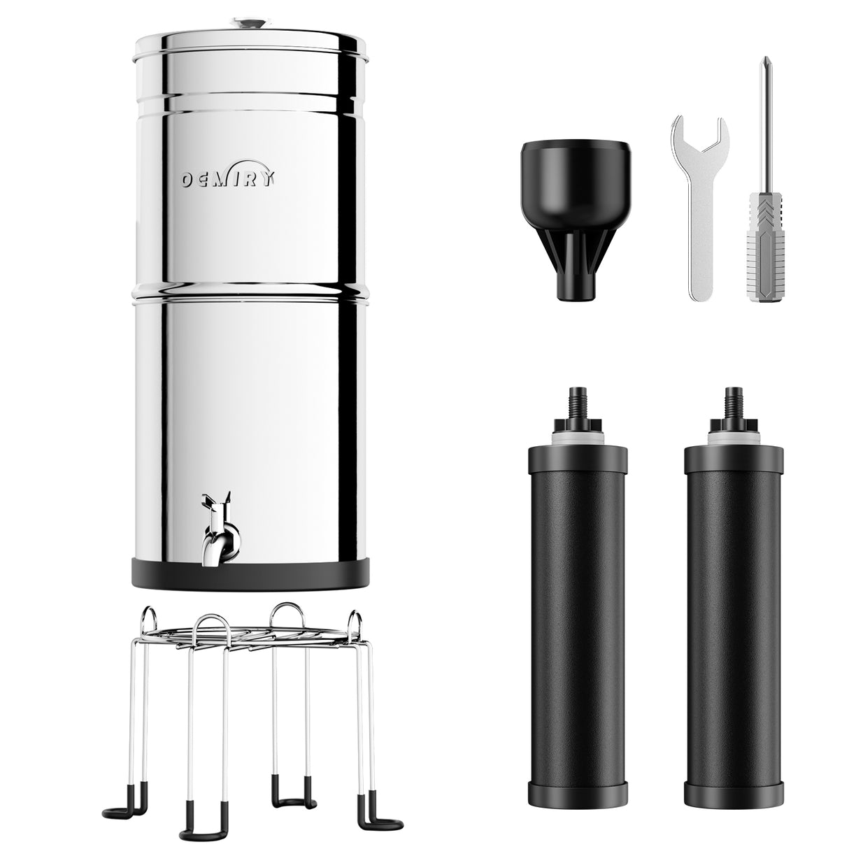 2.25G Gravity Water Filter System,304 Stainless Steel Countertop System with 2 Carbon Filters and Stand