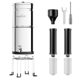 2.25G Gravity-Fed Water Filter System,, 304 Stainless Steel System with 2 Carbon Filters, 2 Fluoride Filters and Stand