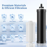 2.25G Gravity-Fed Water Filter System,, 304 Stainless Steel System with 2 Carbon Filters, 2 Fluoride Filters and Stand