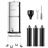 3.25G Gravity Water Filter System, 304 Stainless Steel Countertop System with 3 Carbon Filters and Stand