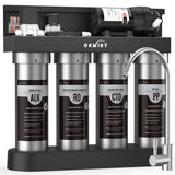 Alkaline UV Reverse Osmosis System Stainless Steel 500 GPD Tankless RO Water Filter 8 Stage Remineralization Under Sink Water Filtration with Faucet 2:1 Pure to Drain