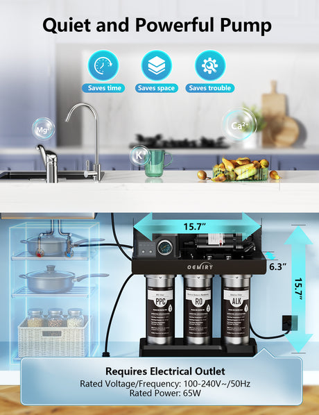 Stainless Steel 600 GPD Tankless Reverse Osmosis System, 9-Stage Alkaline Remineralization Under-Sink Water Filter, 2:1 Pure-to-Drain, Plug-in for Home, Kitchen, and RV