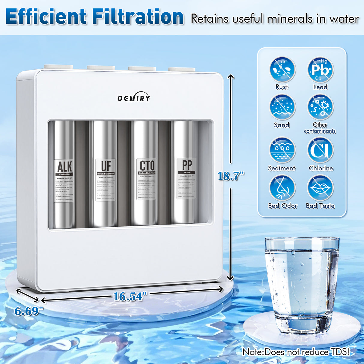 0.01μm Ultra Filtration Under Sink Water Filter, Tankless Alkaline Remineralization 4-Stage Water Filtration System with Faucet, Remove 99.99% Contaminants, Chlorine, Fluoride, Odor & Bad Taste
