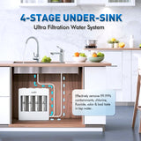 0.01μm Ultra Filtration Under Sink Water Filter, Tankless Alkaline Remineralization 4-Stage Water Filtration System with Faucet, Remove 99.99% Contaminants, Chlorine, Fluoride, Odor & Bad Taste